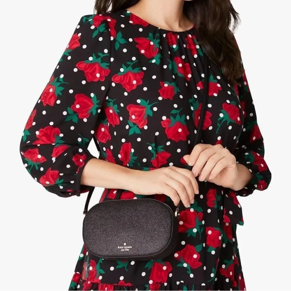 Kate Spade New York Black Glimmer Glitter Crossbosy NWT